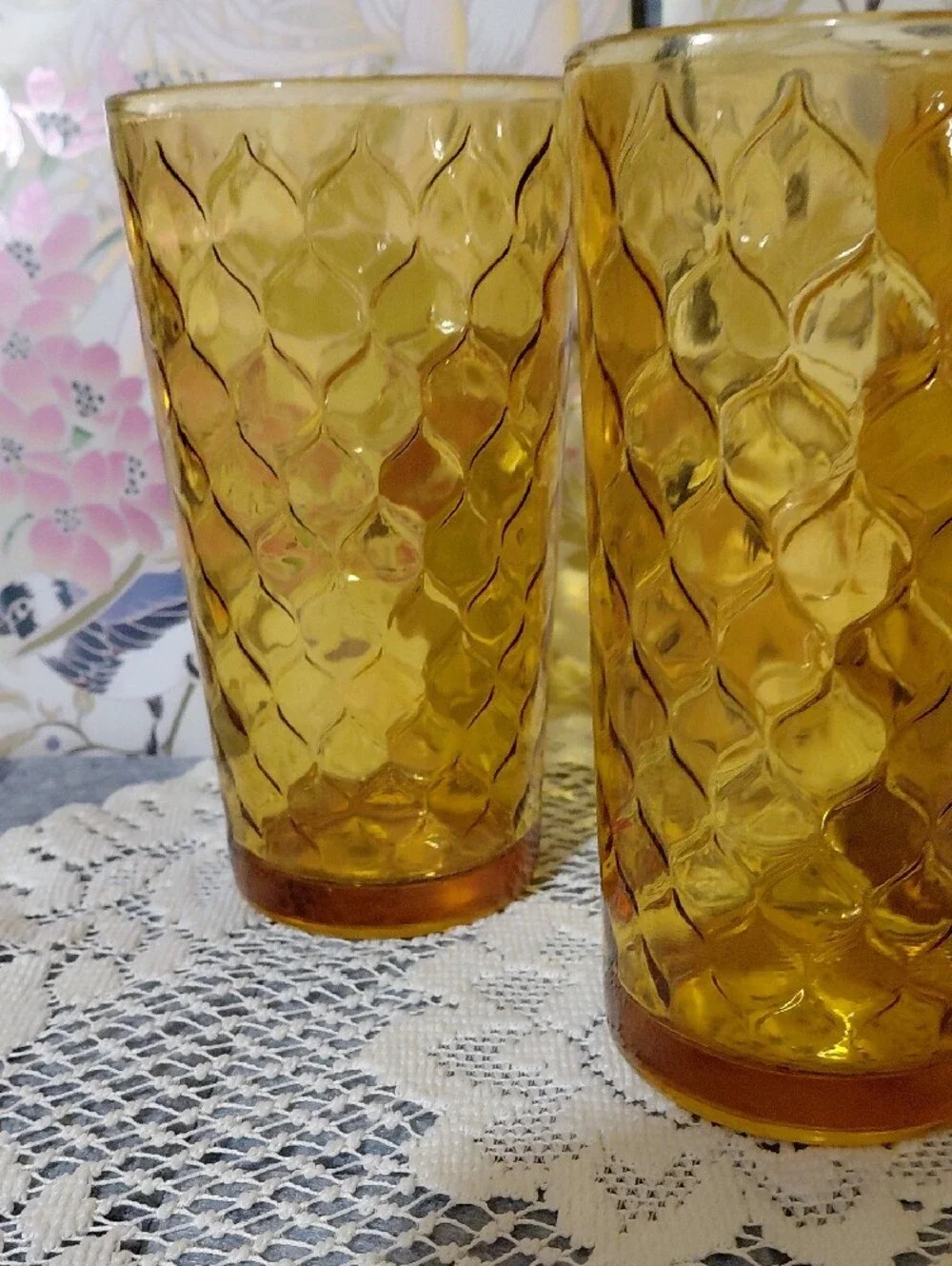 Amber Textured Glass Tumbler Set of 3 - Elegant Honey Amber Drinkware